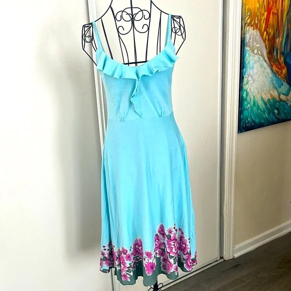 Patagonia Light Blue Midi Dress with Floral Hem Size S